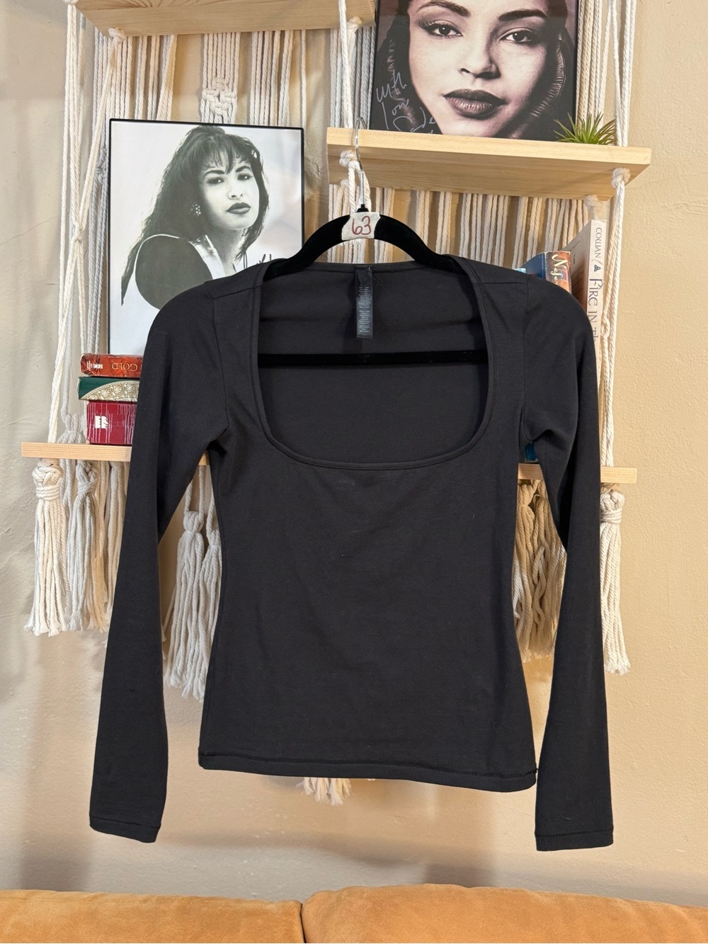 SKIMS Black Square Neck Long Sleeve Top Size XS
